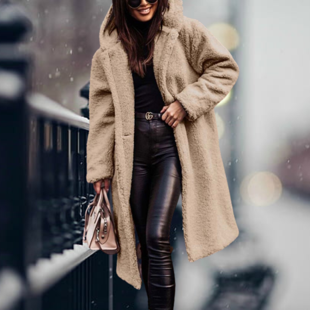 Women's long sleeve faux fur hooded coat