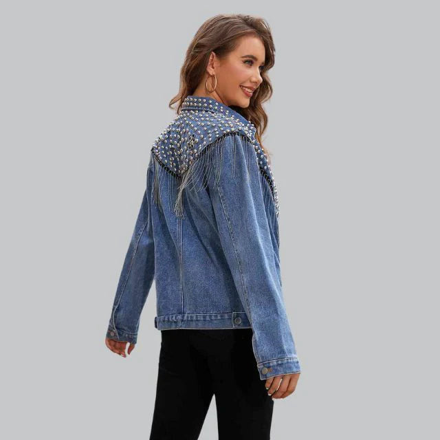 Women's denim jacket with pearls