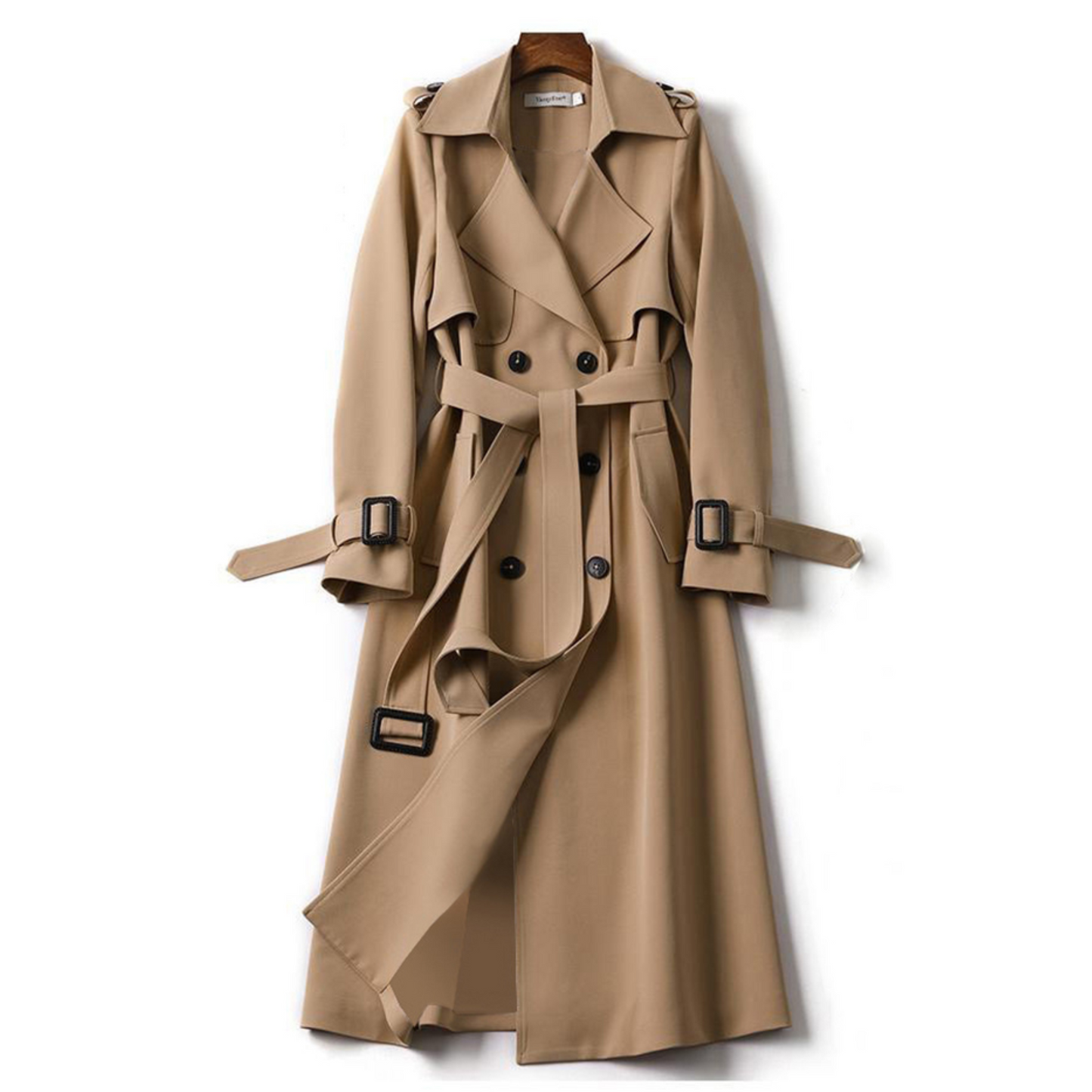 Women's double-breasted long trench spring coat