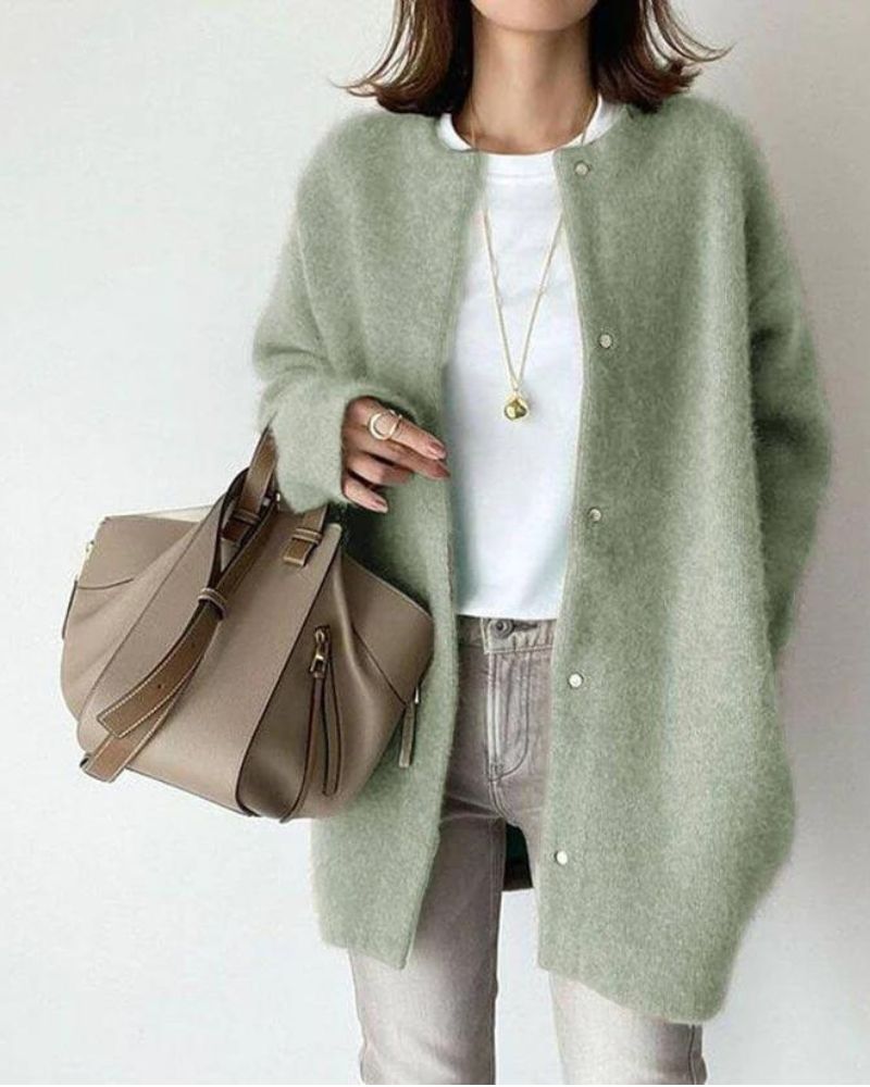 Women’s Cardigan – Oversized Fit – Soft Knitted – Button Front – Mid-Length Layering