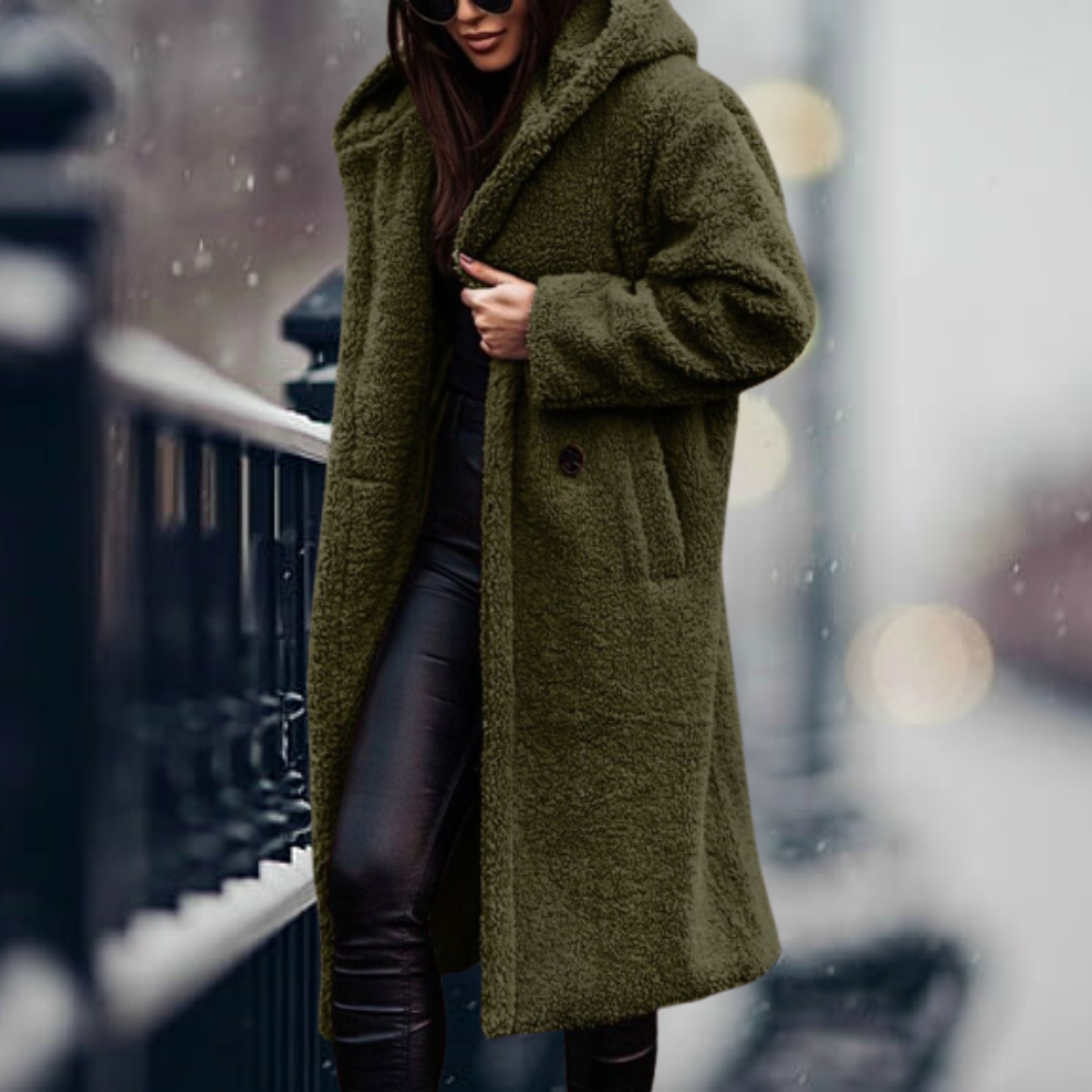 Women's long sleeve faux fur hooded coat