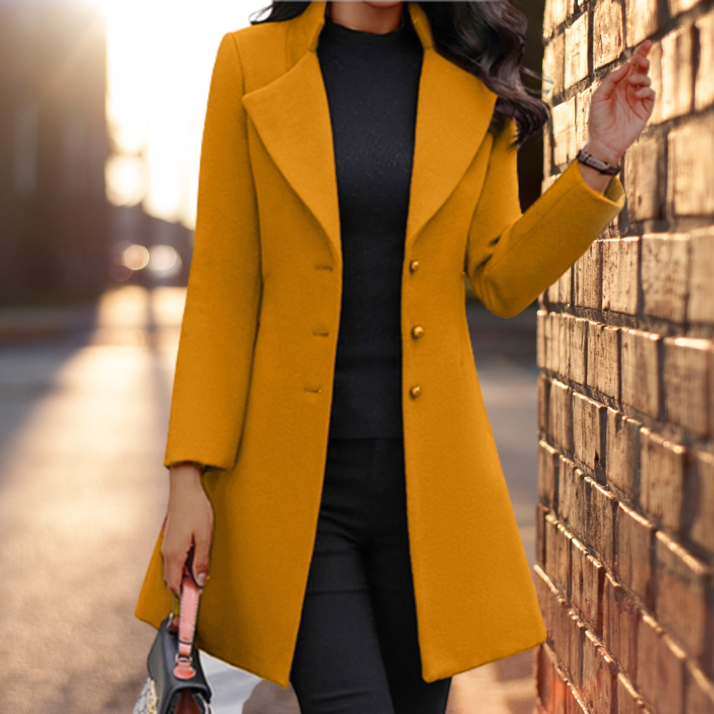 Slim Woolen Lapel Solid Color Coat