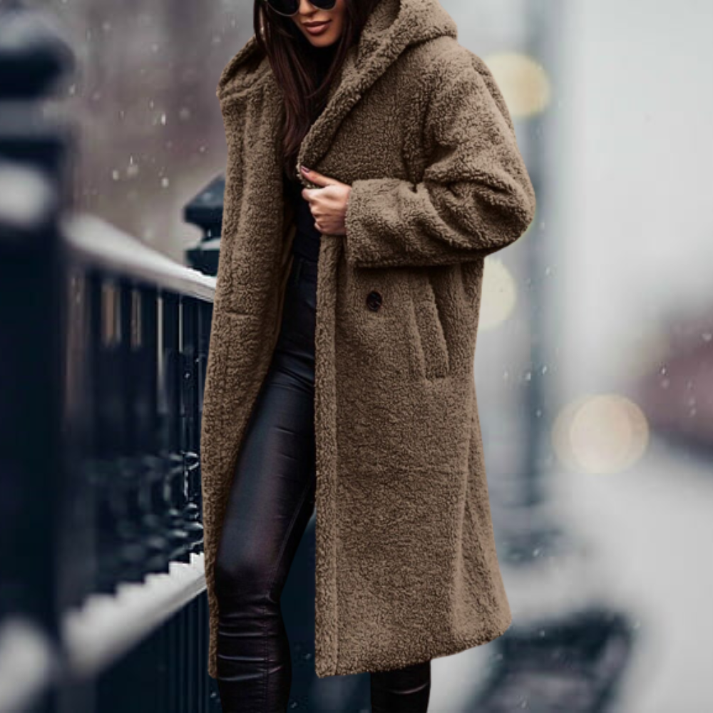 Women's long sleeve faux fur hooded coat