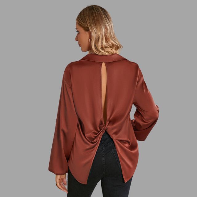 Women's Blouse - V-Neck with Collar - Relaxed Fit - Long Sleeves
