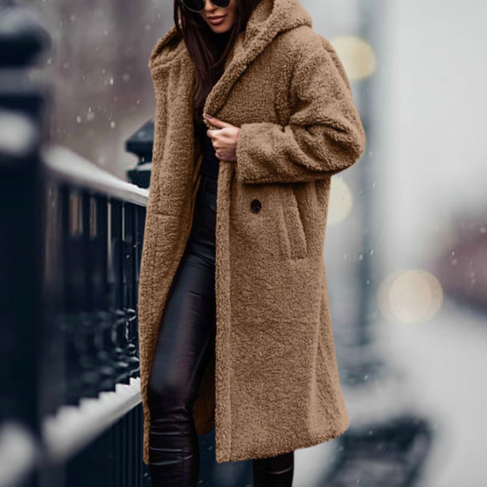 Women's long sleeve faux fur hooded coat