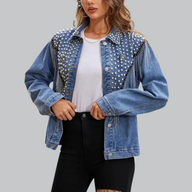 Women's denim jacket with pearls