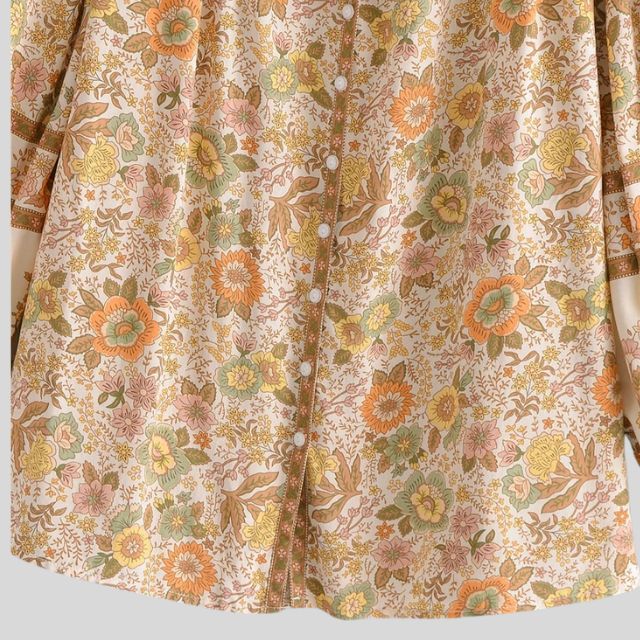 Women's Bohemian Blouse - Floral Print - Long Sleeve - Loose Fit - V-Neck Tassel Detail