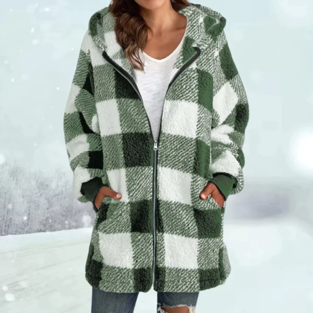 Hooded Plaid Fleece Sherpa Jacket