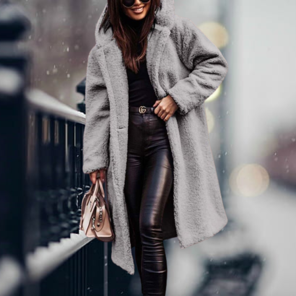 Women's long sleeve faux fur hooded coat