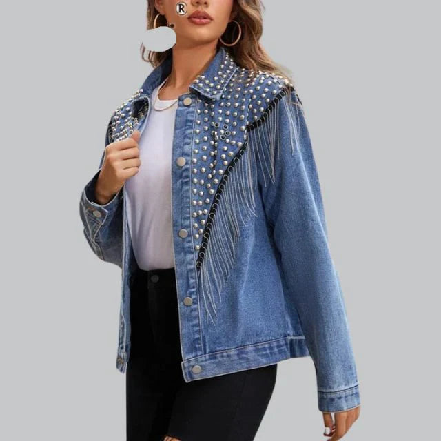 Women's denim jacket with pearls