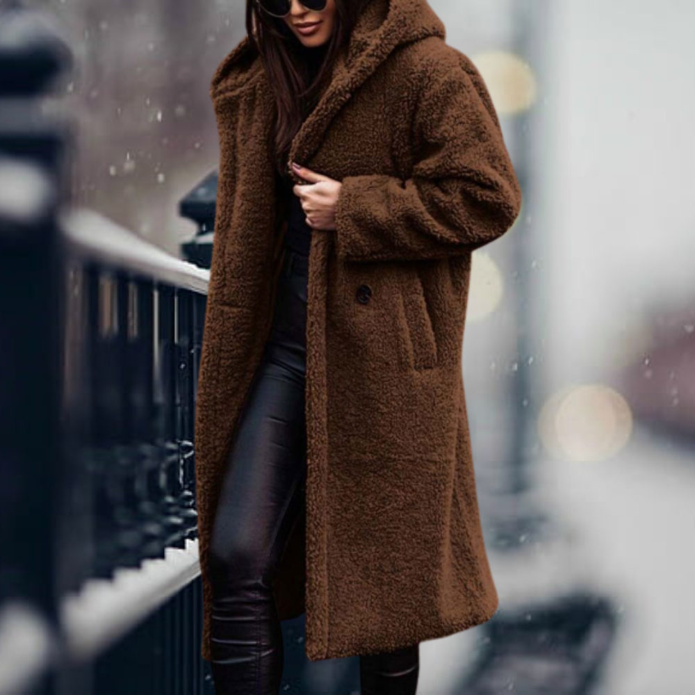 Women's long sleeve faux fur hooded coat