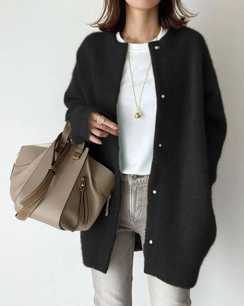 Women’s Cardigan – Oversized Fit – Soft Knitted – Button Front – Mid-Length Layering