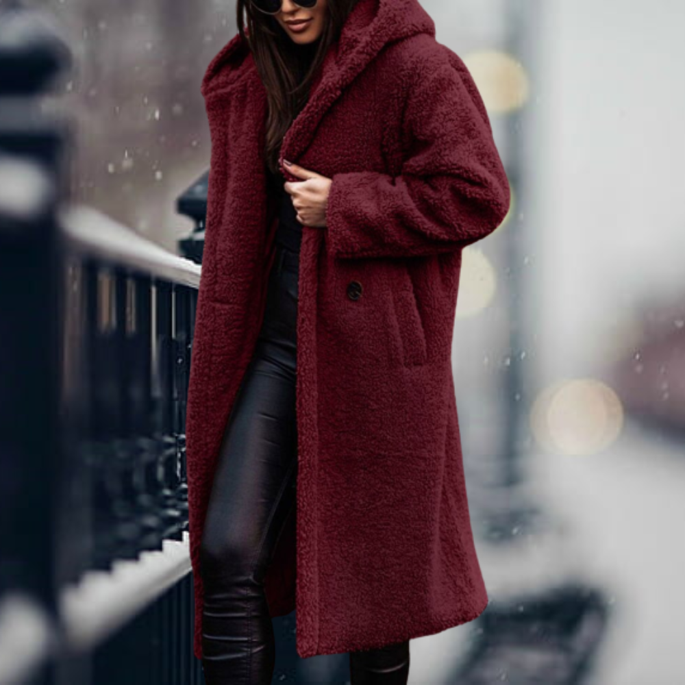 Women's long sleeve faux fur hooded coat