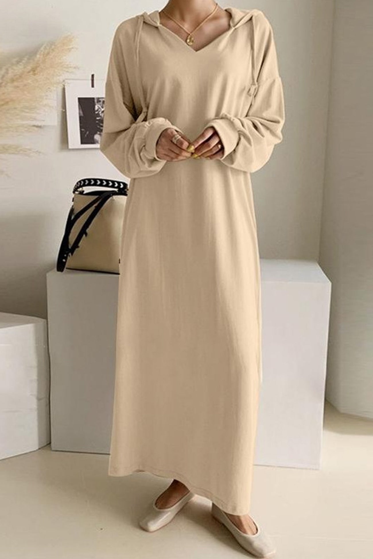 Women's Maxi Dress - V-Neck - Long Sleeve - Casual Loose Fit Elegant Style