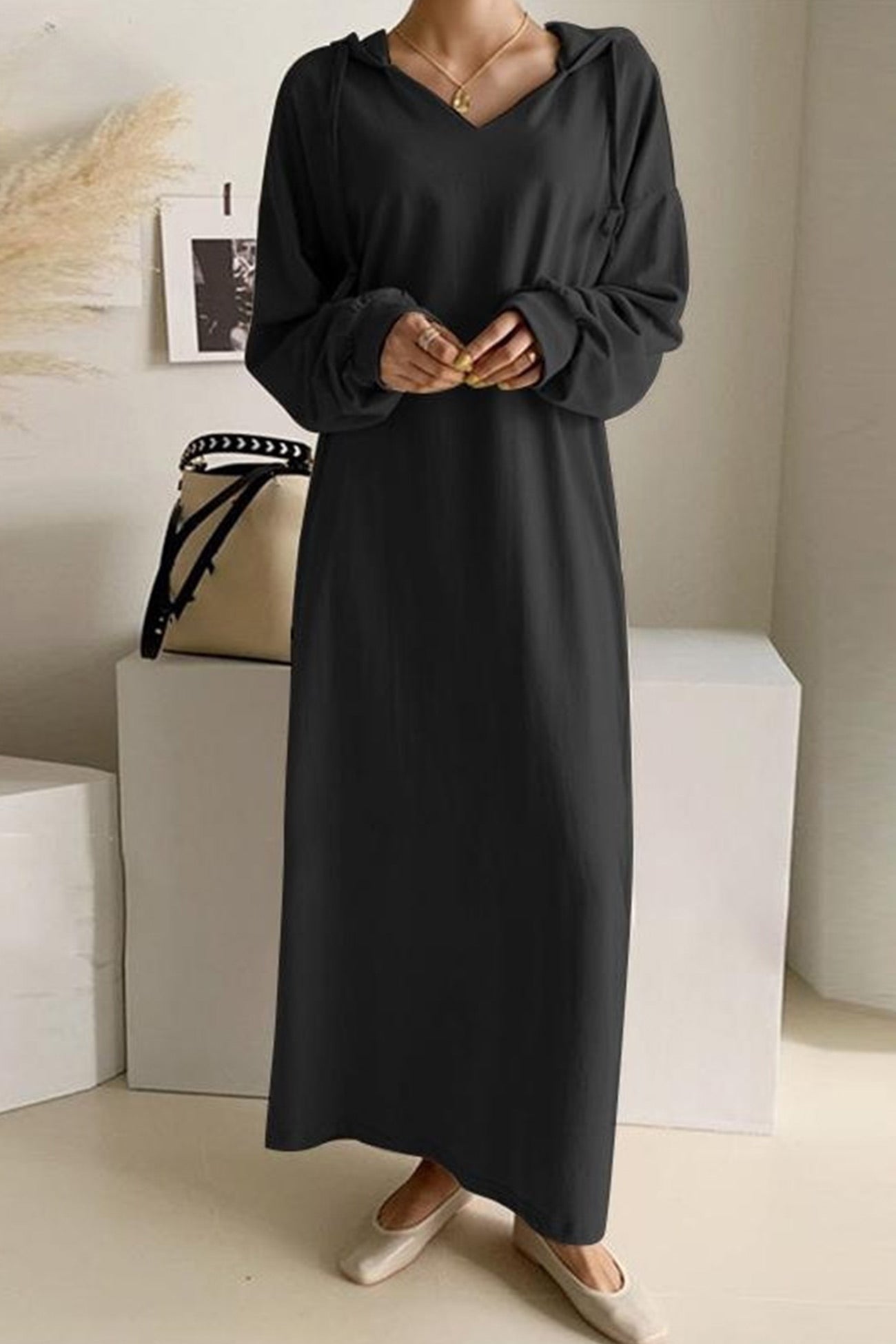 Women's Maxi Dress - V-Neck - Long Sleeve - Casual Loose Fit Elegant Style