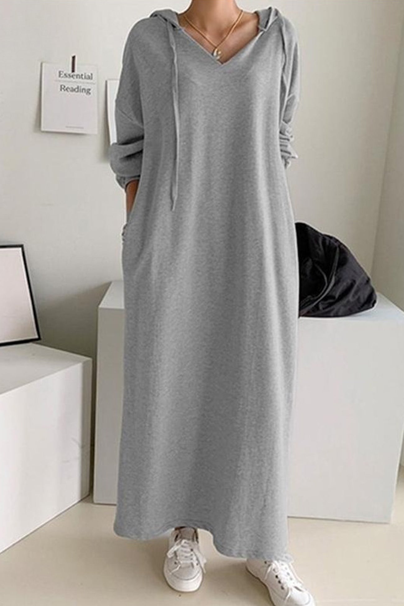 Women's Maxi Dress - V-Neck - Long Sleeve - Casual Loose Fit Elegant Style