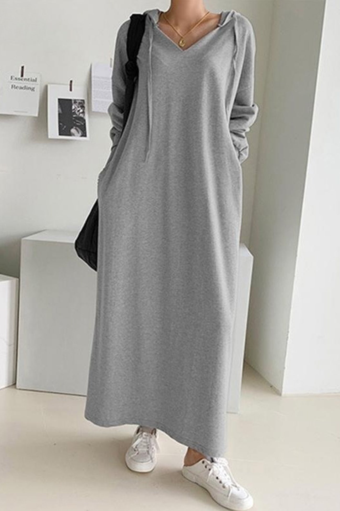 Women's Maxi Dress - V-Neck - Long Sleeve - Casual Loose Fit Elegant Style