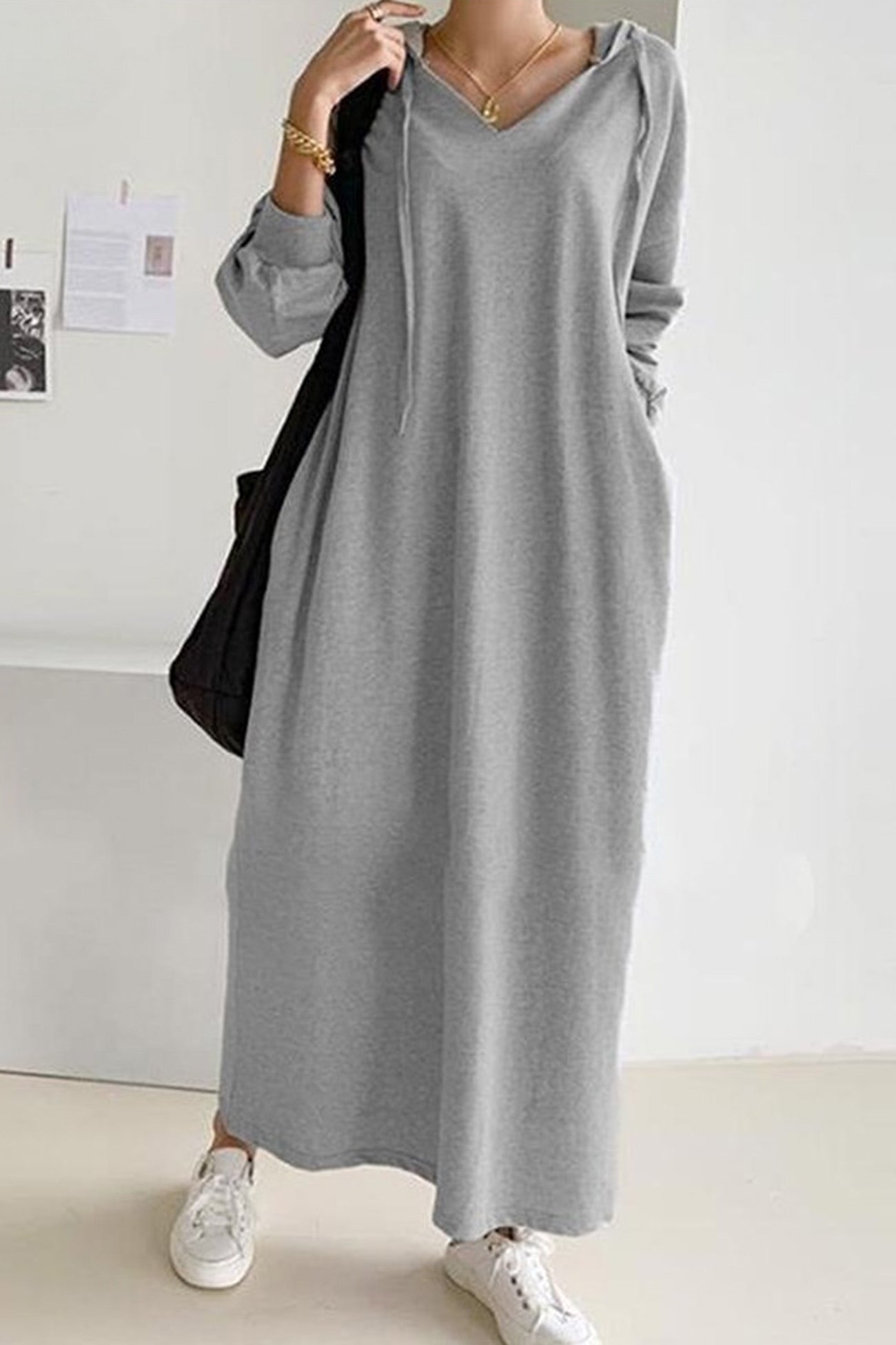 Women's Maxi Dress - V-Neck - Long Sleeve - Casual Loose Fit Elegant Style