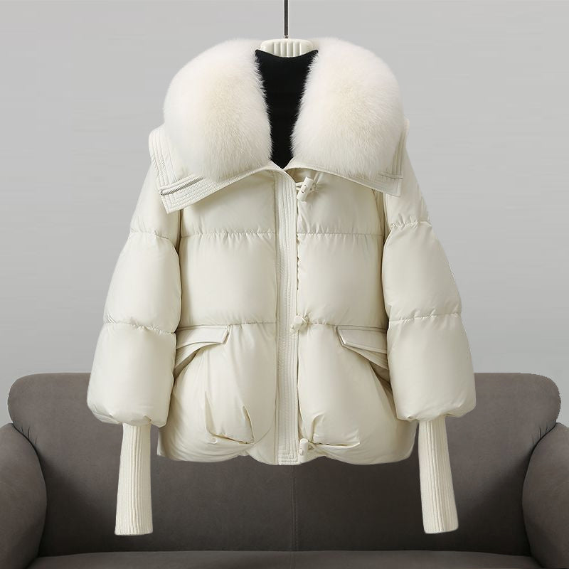 Women’s Puffer Jacket - Woven Fabric - Relaxed Fit - Hip Length - Faux Fur Collar