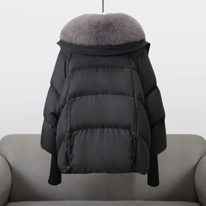 Women’s Puffer Jacket - Woven Fabric - Relaxed Fit - Hip Length - Faux Fur Collar