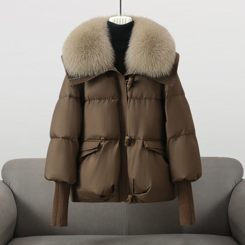 Women’s Puffer Jacket - Woven Fabric - Relaxed Fit - Hip Length - Faux Fur Collar