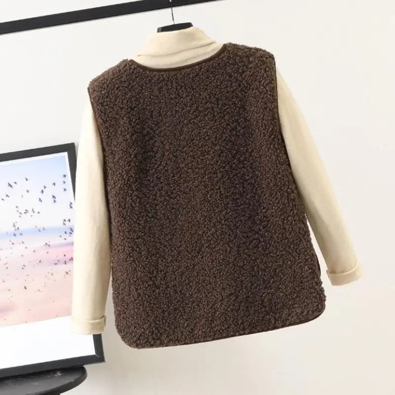 Women's faux lambswool plush fur vest