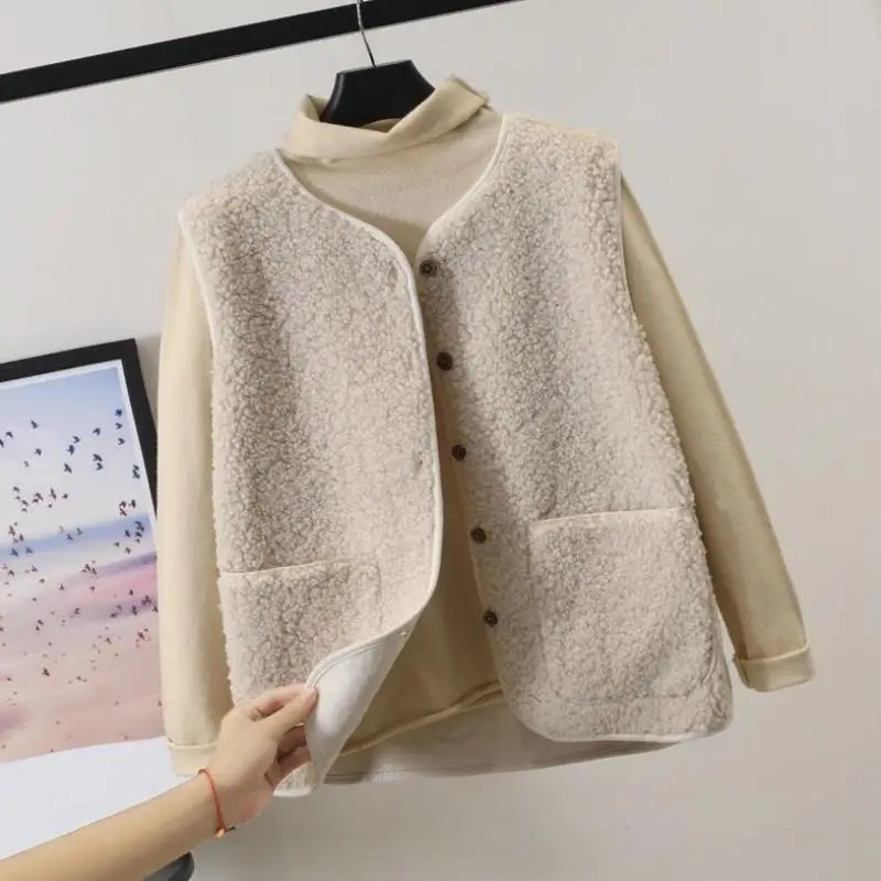 Women's faux lambswool plush fur vest