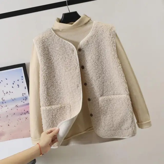 Women's faux lambswool plush fur vest