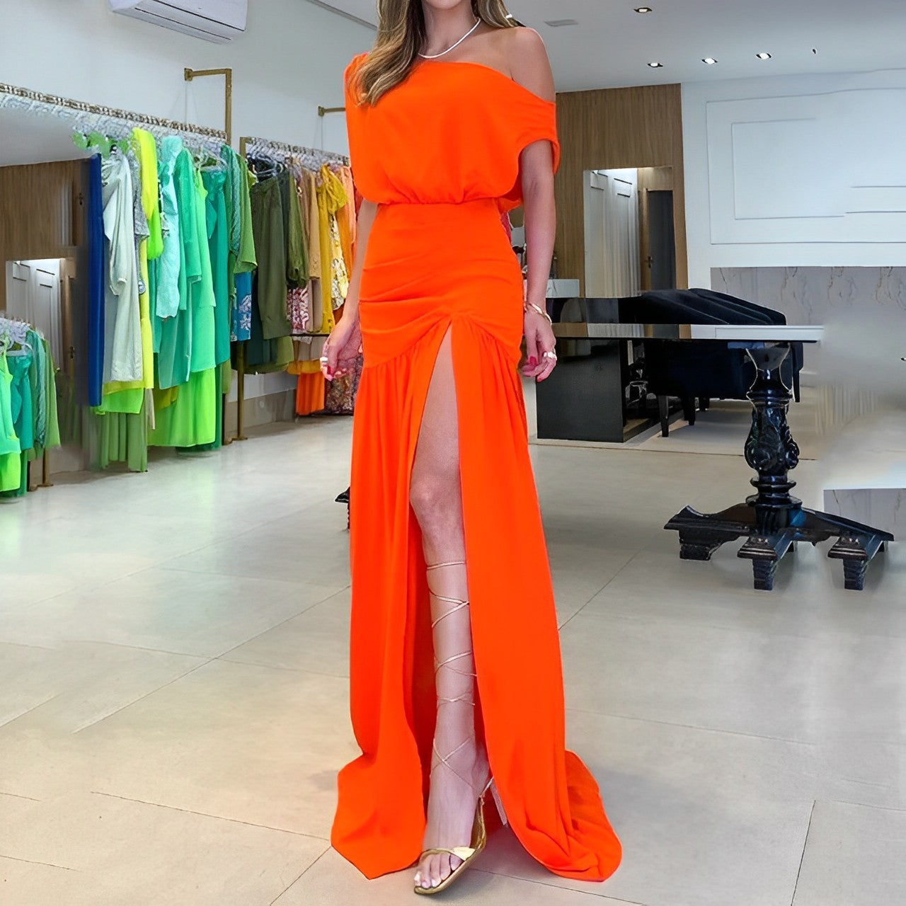 One-Shoulder Split Bodycon Dress for Women