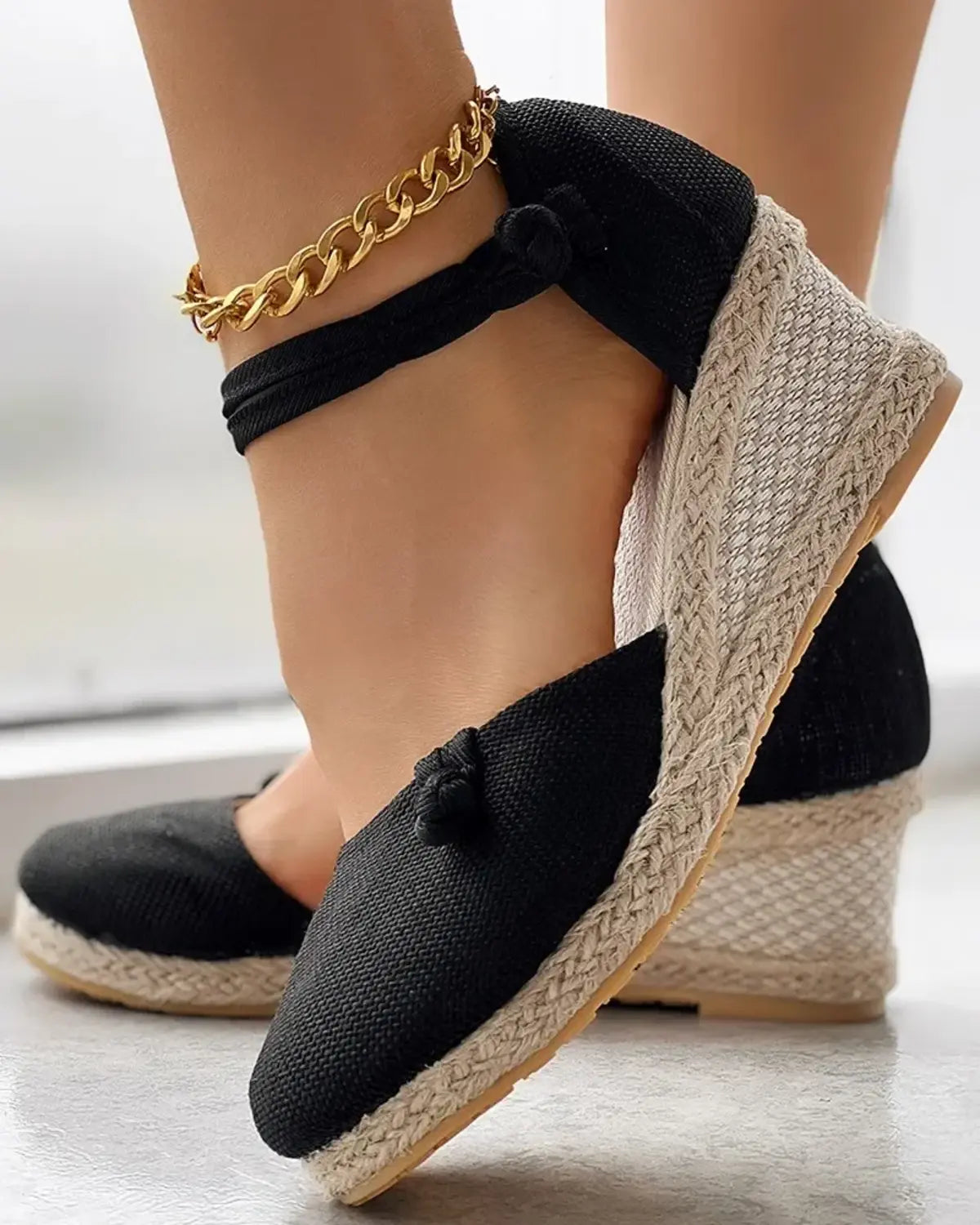 Braided Jute Ankle Strap Wedge Espadrilles