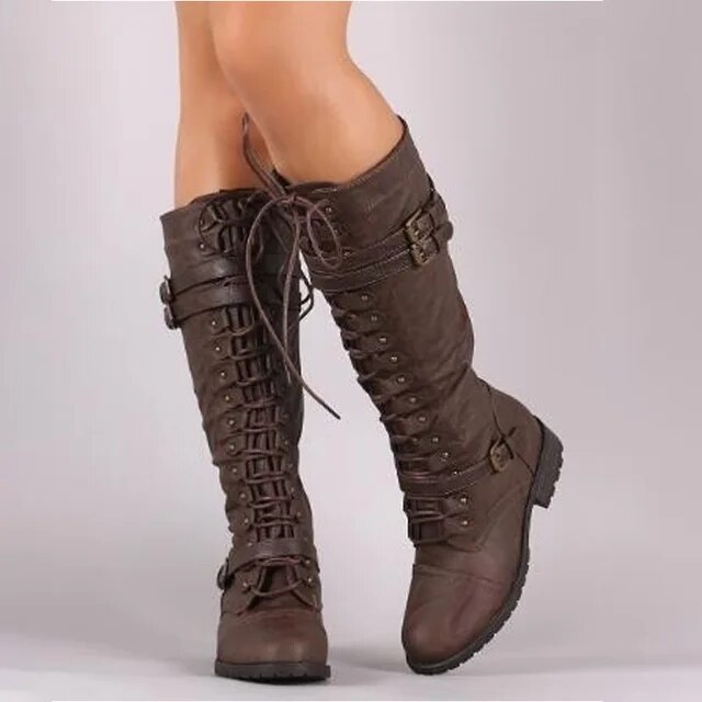 Women's retro buckle boots with lace
