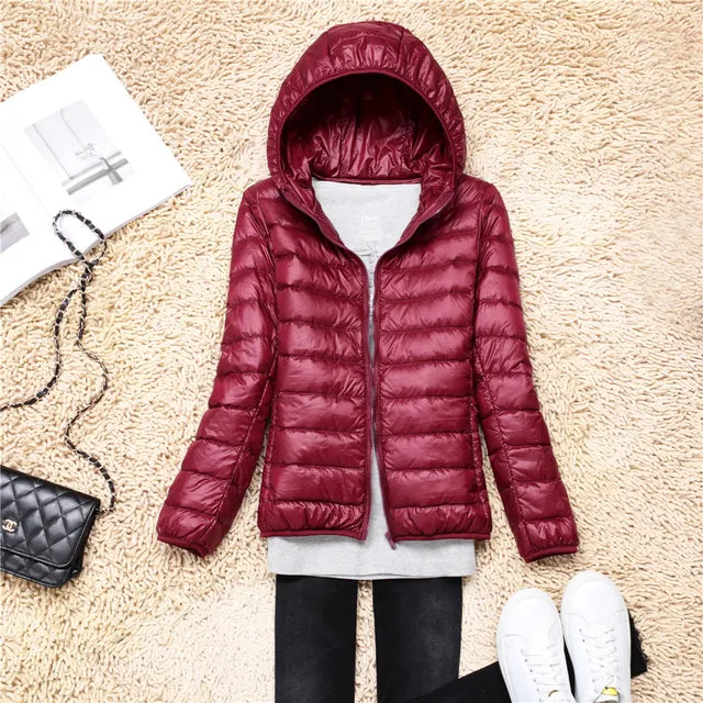 Women's Puffer Jacket - Lightweight Quilted - Hooded Water-Resistant Zip-Up
