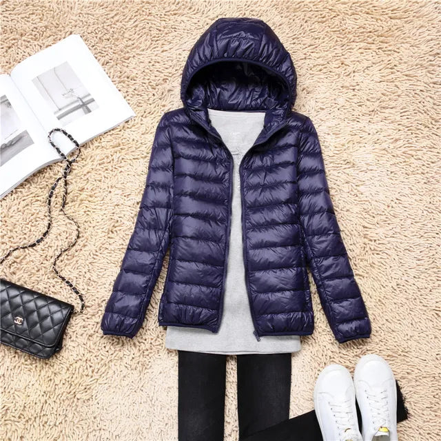 Women's Puffer Jacket - Lightweight Quilted - Hooded Water-Resistant Zip-Up