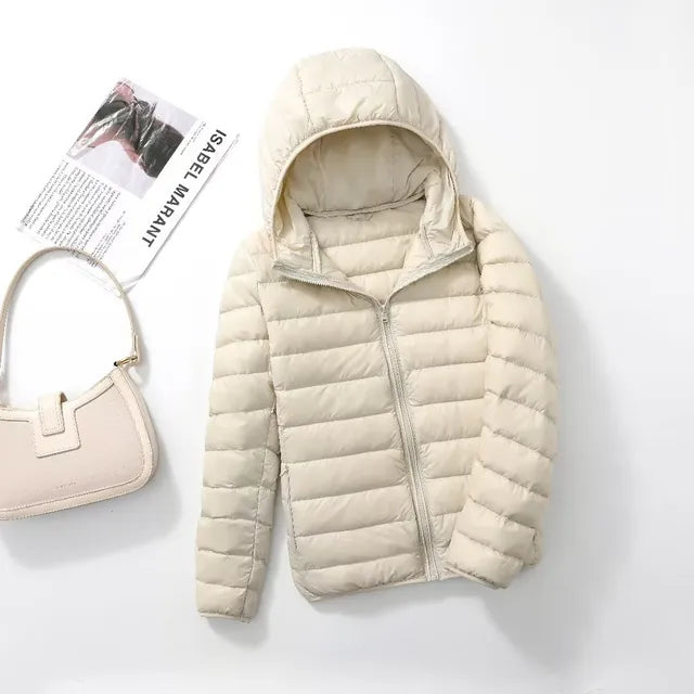 Women's Puffer Jacket - Lightweight Quilted - Hooded Water-Resistant Zip-Up