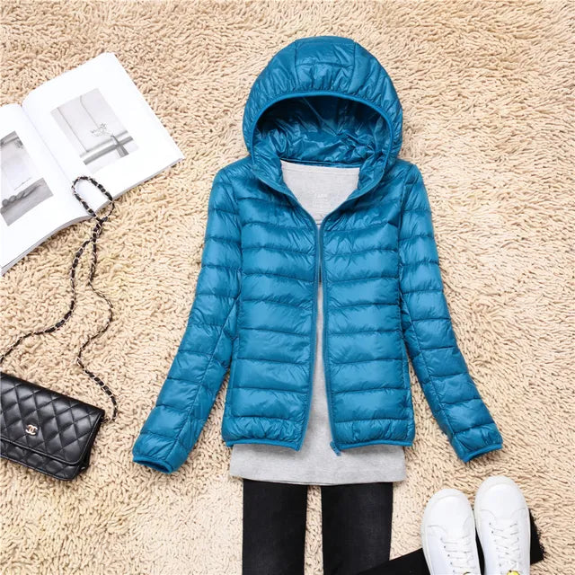 Women's Puffer Jacket - Quilted Hooded Design - Lightweight Insulated Warmth