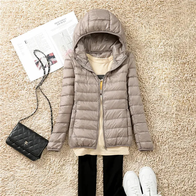 Women's Puffer Jacket - Quilted Hooded Design - Lightweight Insulated Warmth