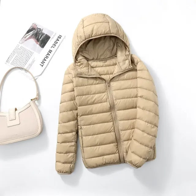 Women's Puffer Jacket - Lightweight Quilted - Hooded Water-Resistant Zip-Up