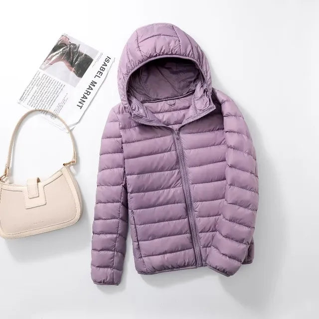 Women's Puffer Jacket - Quilted Hooded Design - Lightweight Insulated Warmth
