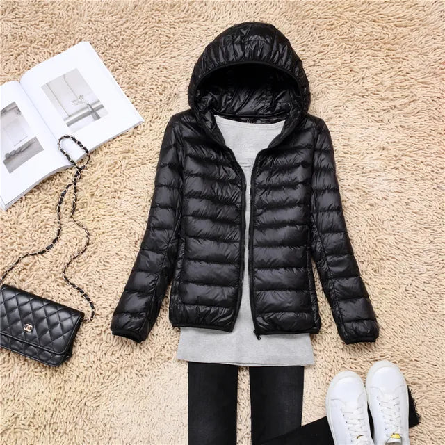 Women's Puffer Jacket - Quilted Hooded Design - Lightweight Insulated Warmth