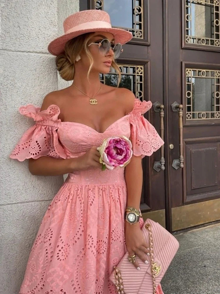 Off-Shoulder Elegant Lace Beach Dress