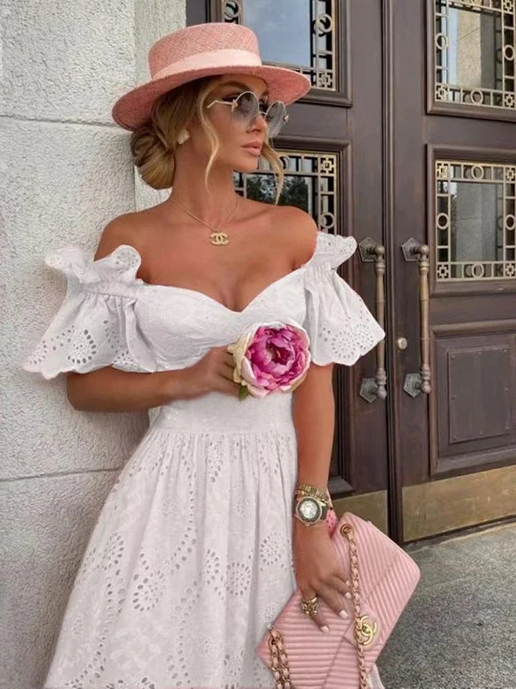 Off-Shoulder Elegant Lace Beach Dress