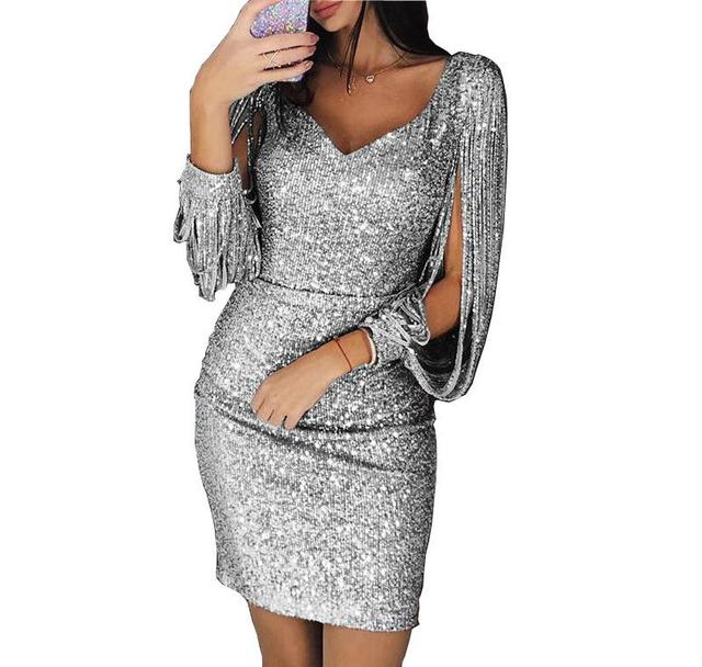Sequin V-Neck Bodycon Cocktail Dress