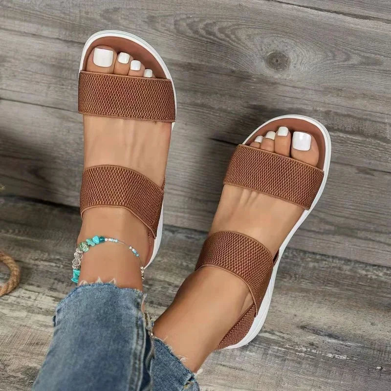 Women's Sandals - Open Toe - Stretch Fabric Straps - Cushioned Sole - Casual Wear