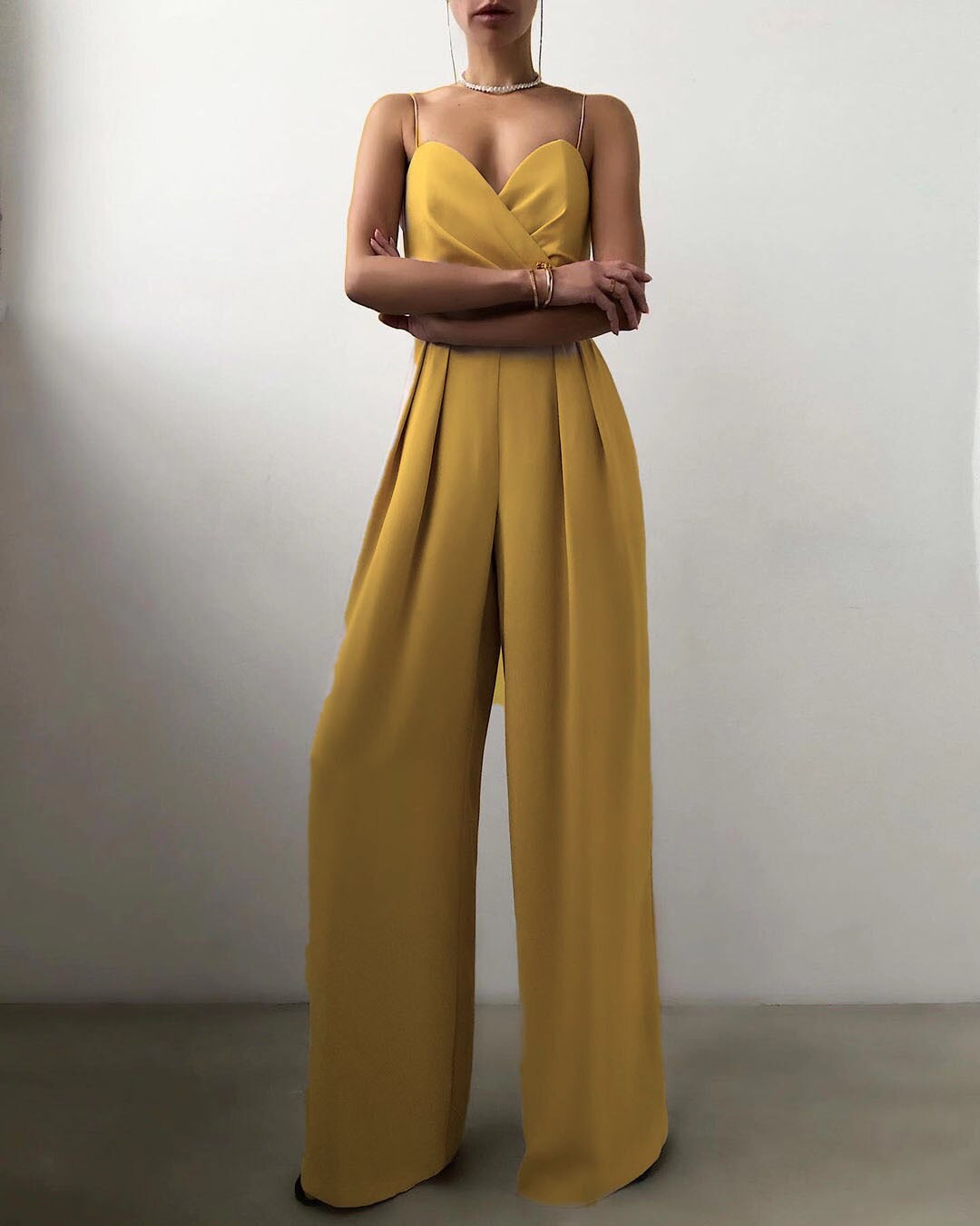 Women's Strappy Jumpsuit- Sweetheart Neckline - Wide-Leg Pants