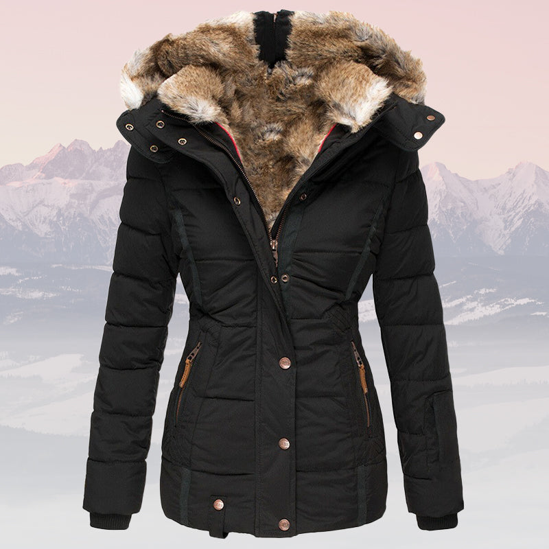 Women's winter warm fur-collar hooded jacket - Insulated stylish winter coat