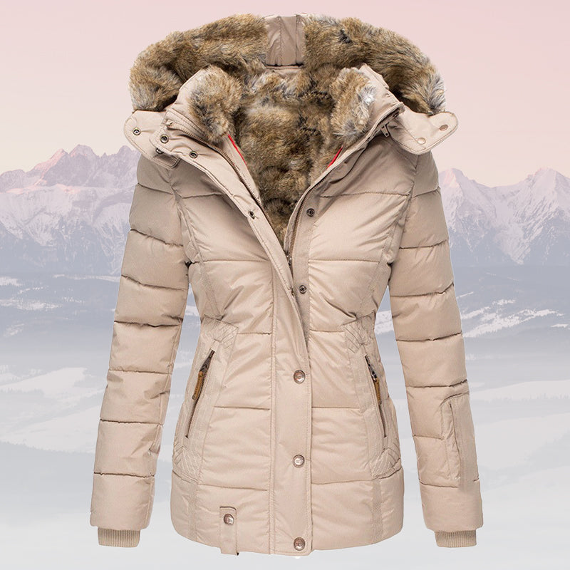Women's winter warm fur-collar hooded jacket - Insulated stylish winter coat