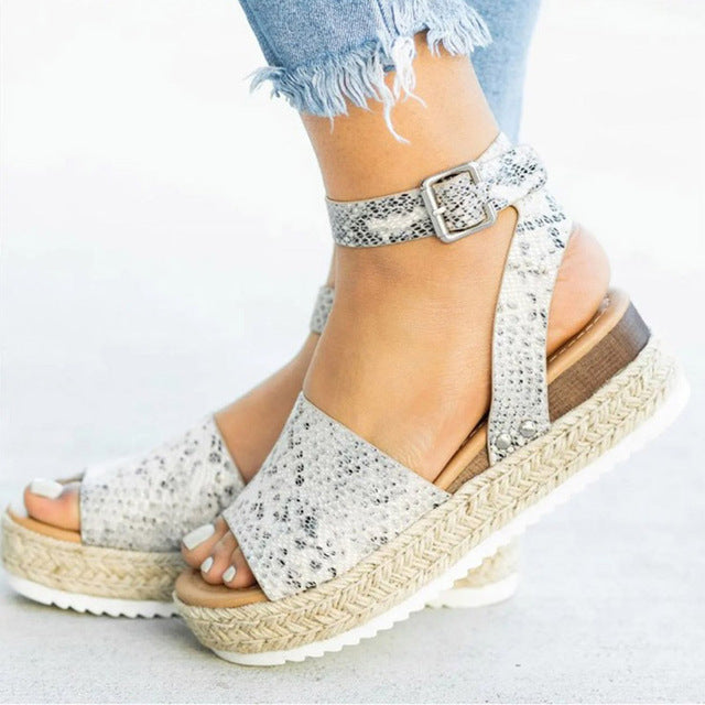 Jute Platform Open Toe Espadrille Sandals