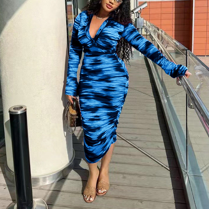Women's casual pleated slim fit midi dress