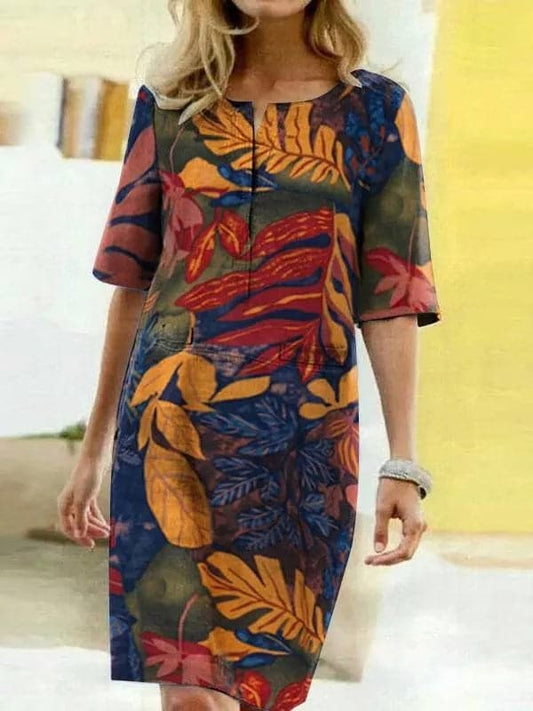 Breezy Print Relaxed Fit Knee-Length Dressnull