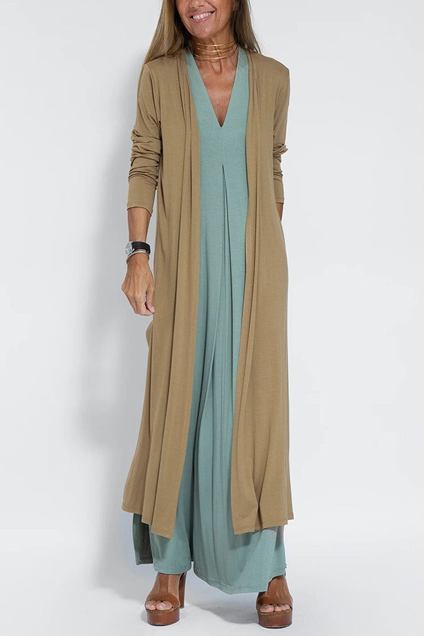 Women’s Sleeveless Dress - V-Neck Flowy Fit - Elegant Pleated Detail